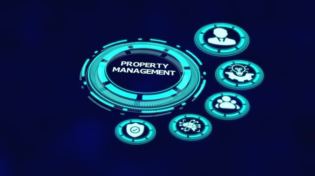 Property management system with digital control interface, real estate icons and asset performance monitoring solution.