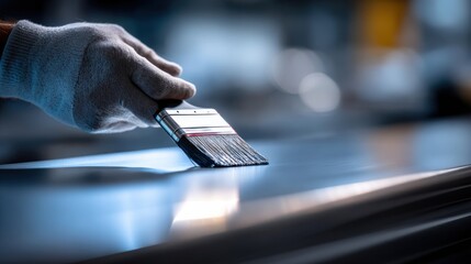 Closeup of a craftsman applying a custom matte coating to a sleek metal surface highlighting advanced techniques for enhanced aesthetics and durability.