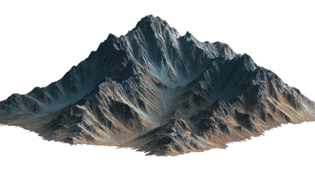 Jagged peaks of a majestic mountain range under dramatic lighting, rendered digitally