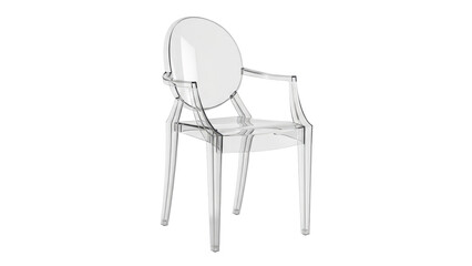 Sleek acrylic ghost chair transparent design for contemporary dining rooms isolated on white background