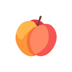Ripe peach with stem, fruit icon, isolated flat style vector illustration