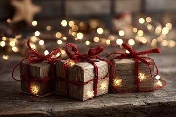 Cozy Holiday Gifts Rustic Boxes with Twinkling Star Lights