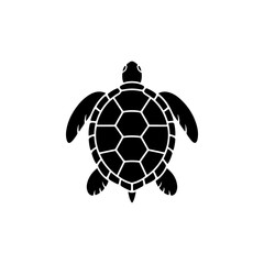 Fototapeta premium A striking black and white vector icon of a sea turtle viewed from above, featuring a hexagonal pattern on its shell, symbolizing nature, slow movement, and conservation.