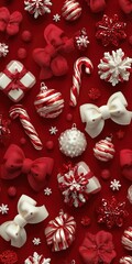 Festive Red White Christmas Ornaments and Decorations