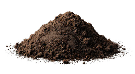 A mound of rich, dark, earthy powder is isolated on a black background