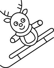 Cute Reindeer Character Skiing Winter Sports Cartoon Line Art Coloring Page Vector Illustration Holiday Joy
