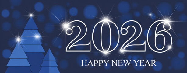 Happy New Year 2026 Blue Celebration Background with Sparkling Lights
