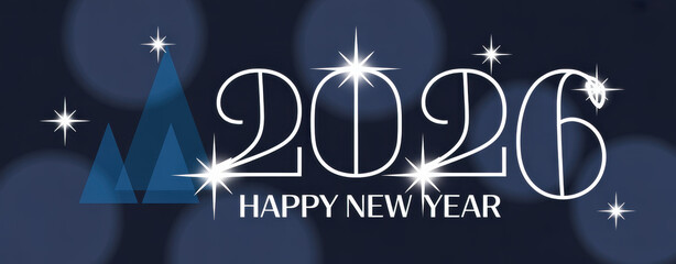Happy New Year 2026 Blue Celebration Background with Sparkling Lights
