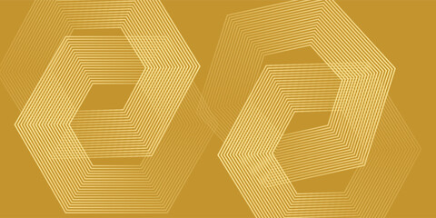 Abstract gold background with glowing geometric lines. Modern shiny blue hexagon lines pattern. Technology futuristic concept. Suit for poster, banner, brochure, cover, flyer. Vector illustratio © Toiah