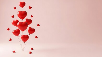 A beautiful arrangement of floating red hearts on a soft pink background for valentine s day or love themed designs