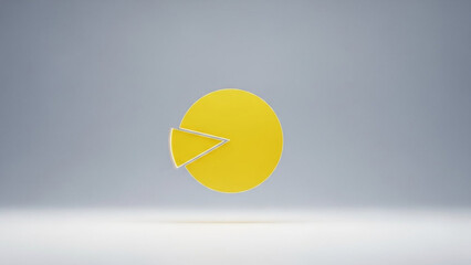 Modern yellow pie chart symbol with missing segment on gray background