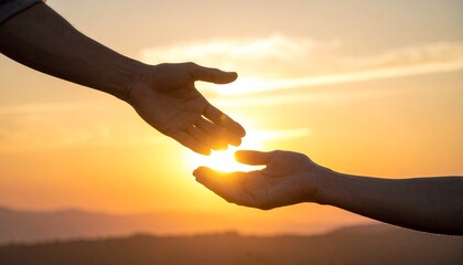 helping hand with sunset background