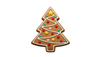 Gingerbread Christmas tree cookie with colorful icing decorations isolated on white background