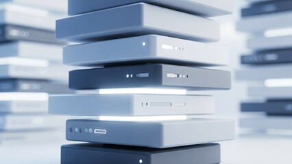 Stack of sleek modern electronic devices in blue tones