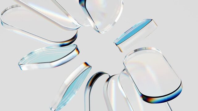Abstract glass 3d round block shapes mooving on a white background. Seamless looping video. 4k abstract motion graphics dynamic futuristic design