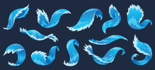 Water splashes. Fluid flow. Icon elements for advertising water delivery. Blue water. Vector illustration