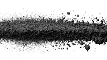 A horizontal band of dark, granular material with fine particles scattered around