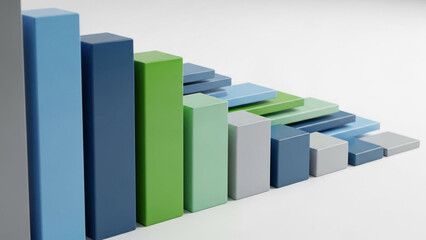 Vibrant 3D bar chart with colorful blocks on white background for business data analysis