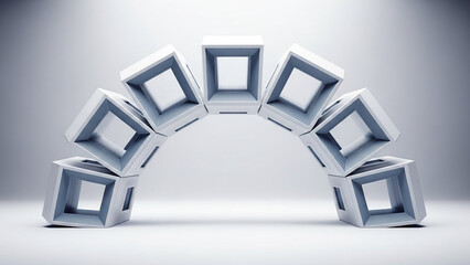 Arch of metallic cubes in modern arrangement