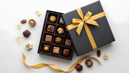 Luxury chocolate gift box with golden ribbon perfect for celebration and holidays