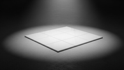 Sleek white tile panel illuminated by spotlight on dark background