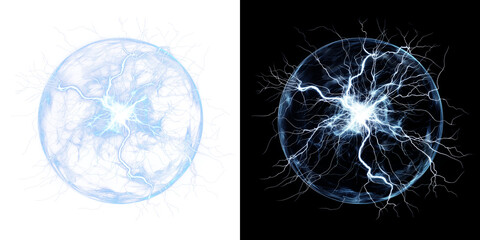 Blue Energy Sphere with Lightning Bolts and Plasma Core