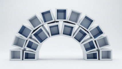 Innovative technology concept with multiple computer monitors arranged in arch