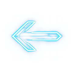 Glowing Blue Neon Arrow Pointing Left with Electric Light Effect on Transparent Background