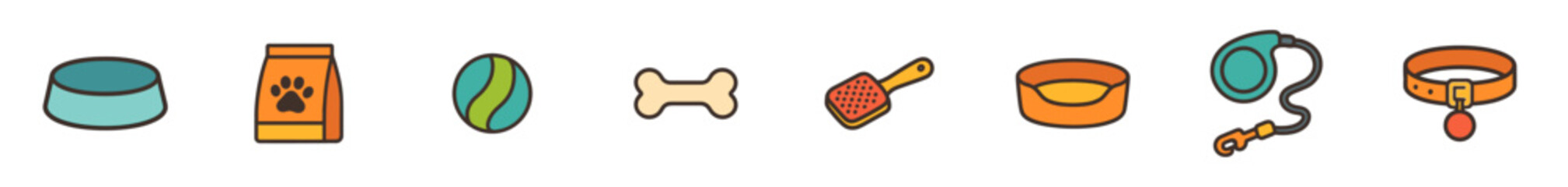 Obraz premium Pet care accessories and essential supplies are neatly arranged, showcasing a variety of items for beloved companions, including food, toys, grooming tools, and walking gear.