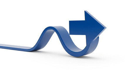 Dynamic blue arrow pointing forward in a wavy motion