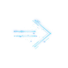 Bright Blue Neon Direction Arrow with Electric Glow Isolated on Transparent Background