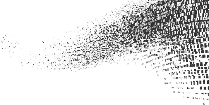Black binary code numbers flowing and dissipating on white background data digital