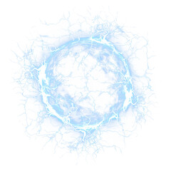 Futuristic Electric Plasma Circle with Lightning Burst, Transparent Background