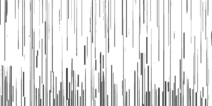 Abstract pattern of vertical black lines of varying lengths and thicknesses on a white background