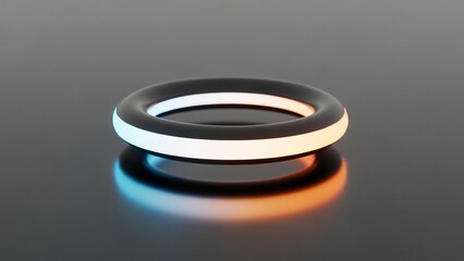 Glowing black ring with white light on reflective surface