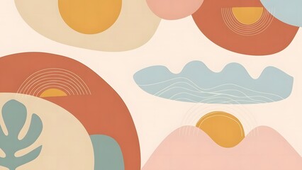Abstract organic shapes pattern with warm pastel colors modern artistic background design