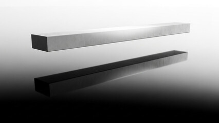 Sleek metal bar hovering above reflective surface with modern gradient background