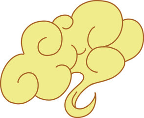 Stylized Yellow japanese Cloud Ornament Illustration with Curved Line Art