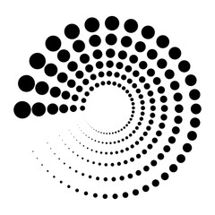 Halftone dotted speed lines circle. Geometric art in circle form. Round swirl movement symbol. Halftone circular dotted frame. Vector design elements