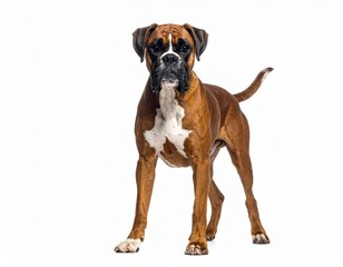Photo of a Boxer dog isolated on a white background. Muscular and playful breed, perfect for pet photography, dog lovers, and commercial projects