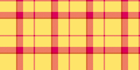 Fototapeta premium Cute tartan seamless check, france texture background plaid. Romance fabric vector textile pattern in yellow and pink colors.