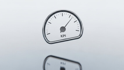 KPI gauge measuring performance with reflection on shiny surface