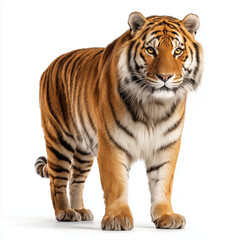 Obraz premium AI-generated image - Majestic tiger (Pantheratigris) standing isolated on a white background, looking directly at the camera. 