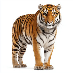 Obraz premium AI-generated image - Majestic tiger (Pantheratigris) standing isolated on a white background, looking directly at the camera. 