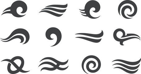 Wind Symbol Icon Set &ndash; Stylized Airflow Motifs for Motion and Atmosphere
