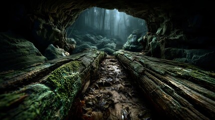 Misty grotto log bridge adventure