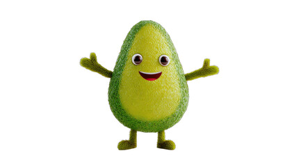 A cartoon avocado character with a smiling face and outstretched arms