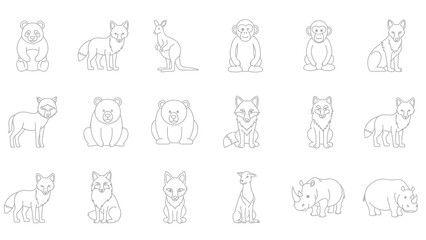 Fototapeta premium Collection of cute line art style wild animal icons perfect for educational coloring book pages