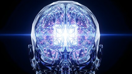Glowing Blue Human Brain with Neural Network Connections
