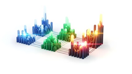 Vibrant 3D graph with multicolored bars and glowing effects analysis